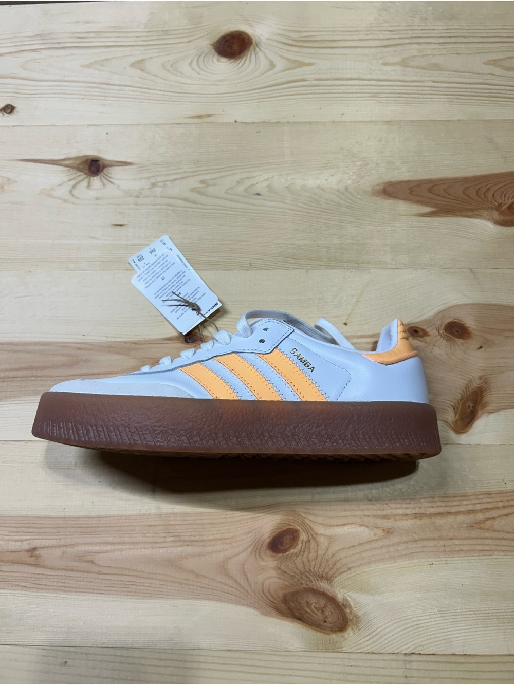 adidas Samba Low-Top Sneakers in White & Light Orange with Gum Sole